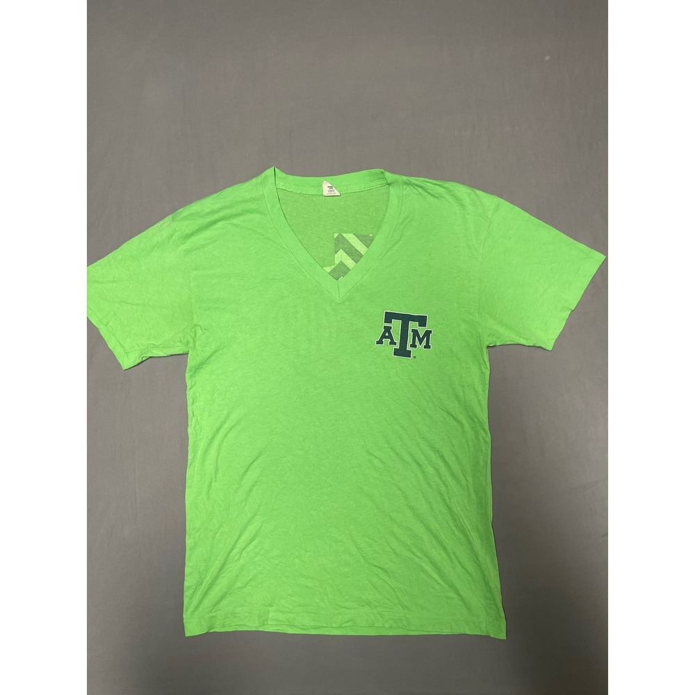 American Apparel Texas A&M Neon Green V-Neck T-Shirt Women Medium USA Made